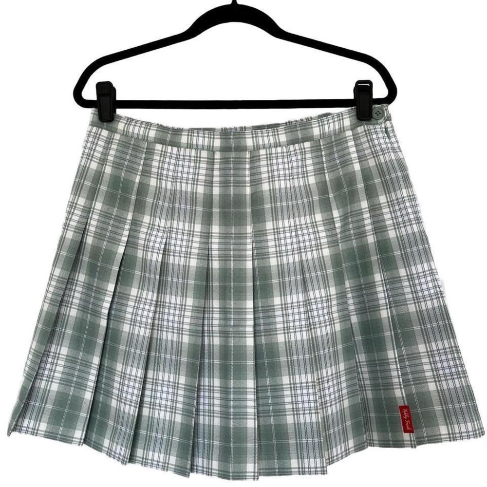 Teddy Fresh Green White Plaid Tartan Mini Pleated Skirt Schoolgirl Minimalist